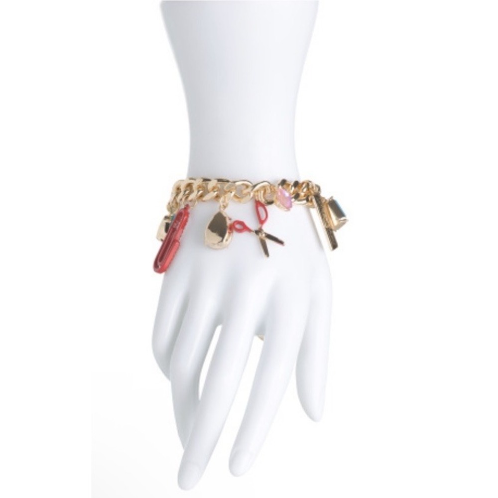 Betsey Johnson Back To School Supplies Stone Charms Bracelet Gold Tone Teacher - Picture 2 of 2